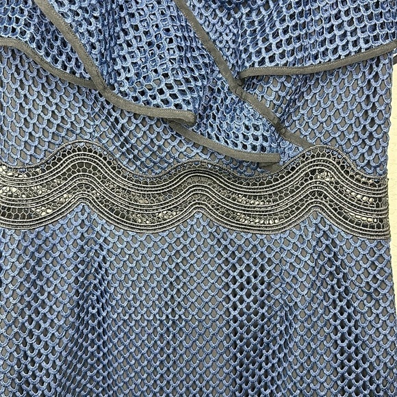 Saylor Luca Mini Dress Drop One Shoulder Navy Blue Mesh size Medium - Picture 6 of 16